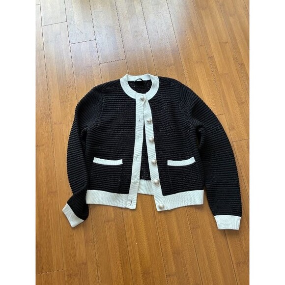 Women's Black and White Cardigan Sweater - Picture 2 of 8